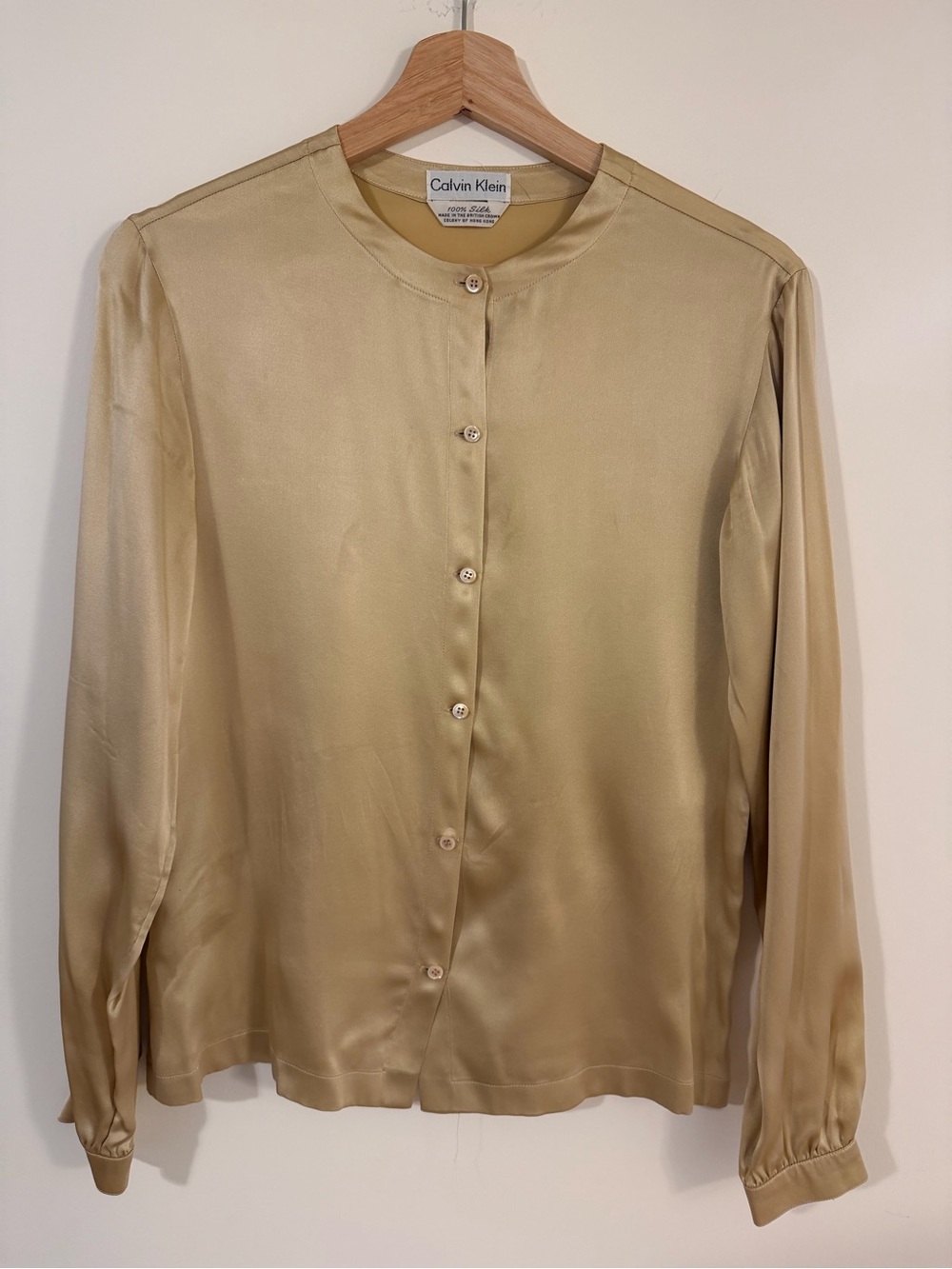 Calvin Klein Gold 100% Silk Button-Down Blouse